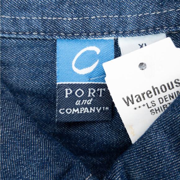 Men’s XL Denim Shirt Relaxed Fit Long Sleeve Button Down Workwear Dark Wash NWT - Picture 3 of 12